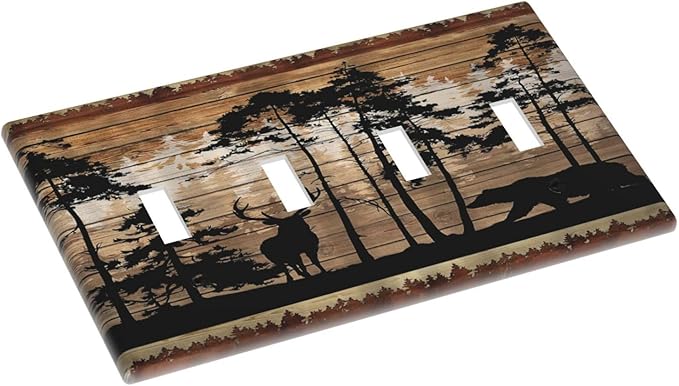 Hunting Forest Deer Bear 4 Gang Quad Toggle Device Light Switch Cover Decorative Wall Plate Decorative Electrical Faceplate Outlet Cover