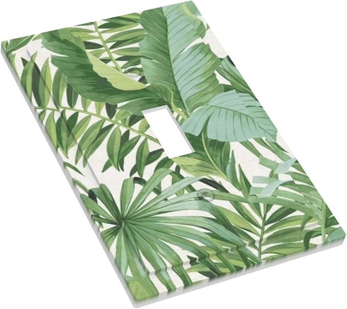 Green Tropical Palm Leaves Decorative Single Toggle Decorator Light Switch Cover Plate 1-Gang Summer Nature Hawaiian Plant Greenery Banana Leaf Electrical Receptacle Face Outlet Plug Wall Plate Cover