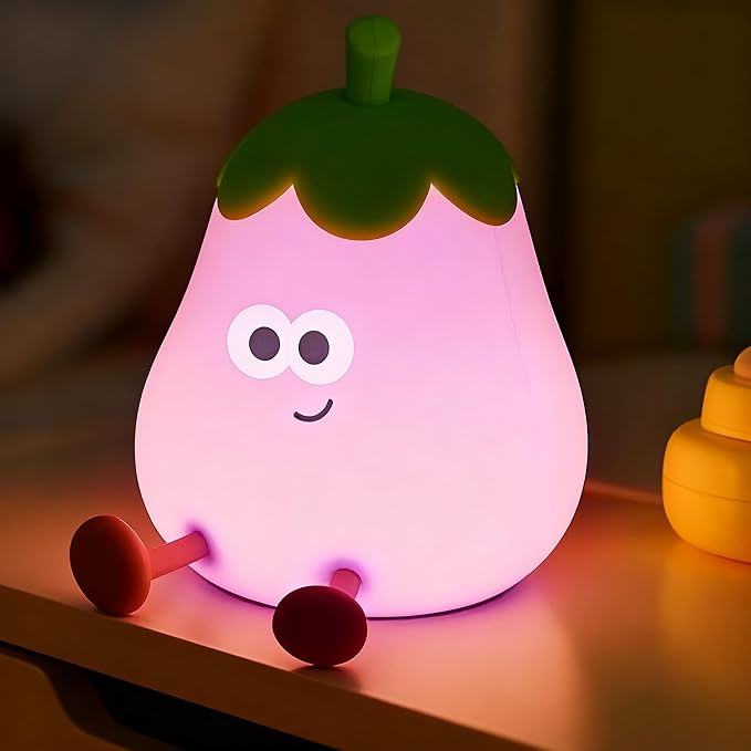 Eggplant Night Light, Touch Bedside Lamp, 3 Level Dimmable Squishy Lamp for Bedroom & Room Decor