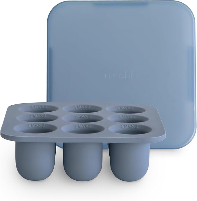 mushie Fresh Food Feeder Freezer Tray with Lid for Frozen Baby Food | 9 Cups x 0.5 oz | BPA Free Storage Container (Tradewinds)
