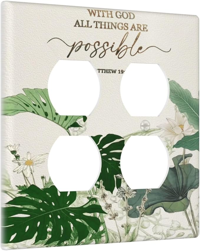 Decorative Outlet Covers Boho Green Monstera Leaf Inspirational Quotes 2 Gang Light Switch Cover Plate Double Duplex Wall Plates for Electrical Outlets Switch Plate Covers for Home Decor