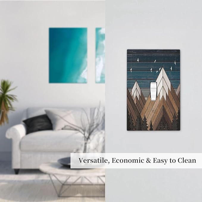 Rustic Geometric Mountain Wilderness Wood Light Switch Plate Cover 1 Gang Single Toggle Wall Plates Art Decorative Switchplate Outlet Covers Electrical Faceplate for Bedroom Bathroom Kitchen Decor