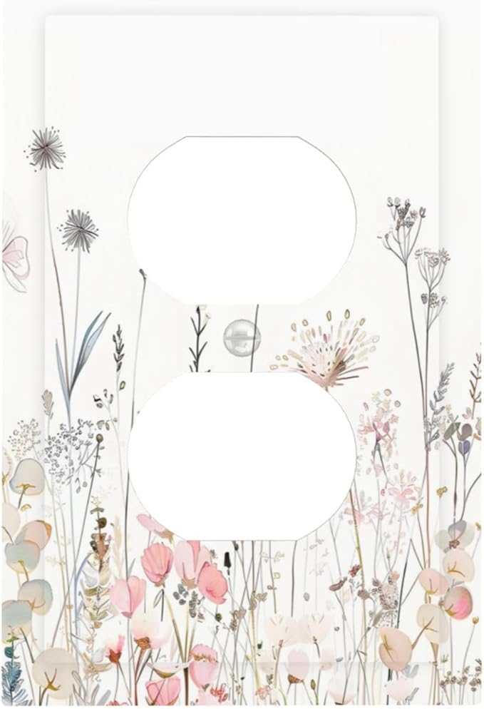 Floral Watercolor Wildflower Dandelion Plant Outlet Covers 1 Gang Duplex Light Switch Cover Decorative Switch Plates Electrical Receptacle Faceplate Wall Plate for Farmhouse Bed Room Decor