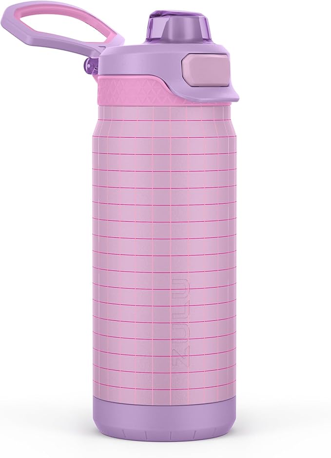 ZULU Powerfill Pro 18oz Kids Stainless Steel Water Bottle with Quick Fill Lid, Triple Wall Vacuum Insulated, Leak Proof Locking Lid, Sip & Chug, Reusable, BPA Free, Dishwasher Safe, Grape Grid