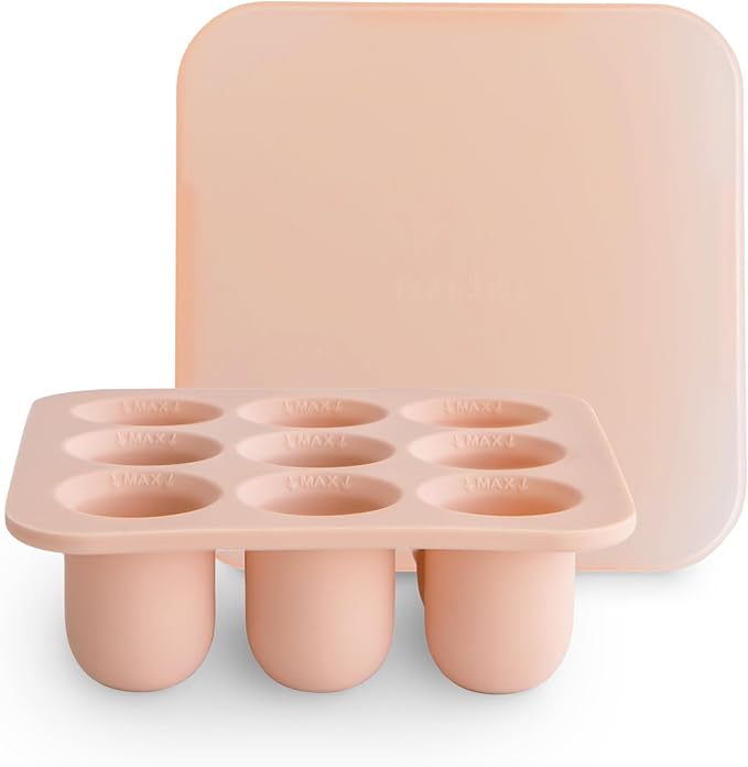 mushie Fresh Food Feeder Freezer Tray with Lid for Frozen Baby Food | 9 Cups x 0.5 oz | BPA Free Storage Container (Blush)