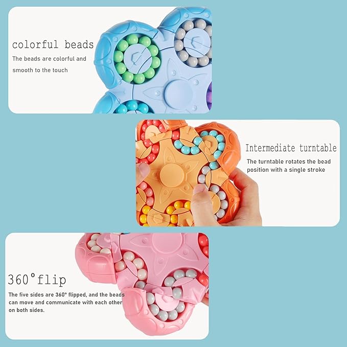 YUDANSI Magic Bean Puzzle Toy, Rotating Magic Bean & Fidget Cube 2-in-1, Rotating Magical Cube Fidgets Gift for Kids Boys Girls Age 3+, 5-7, 8-12, Brain Teaser Fingertip Toys for Teens Adults