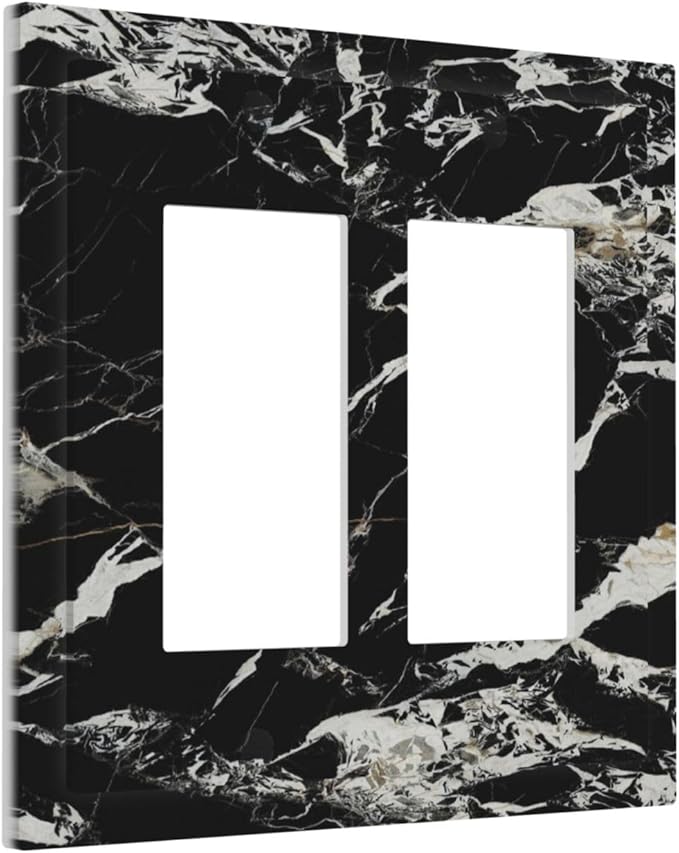 Black Marble Patterns Low Key Luxurious Decorative Outlet Covers 2 Gang Double GFCI Rocker Electrical Wall Panels Light Switch Cover Plate for Bathroom Kitchen Decor
