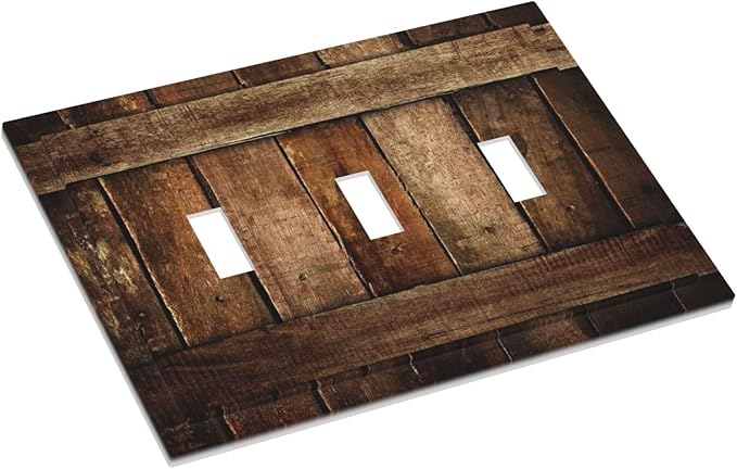 Brown Wooden Barn Door Old Wood Print Decorative Switch Plates 3 Gang Wall Plate Triple Toggle Light Switch Cover Faceplate Electrical Wall Panels for Farmhouse Home Decor
