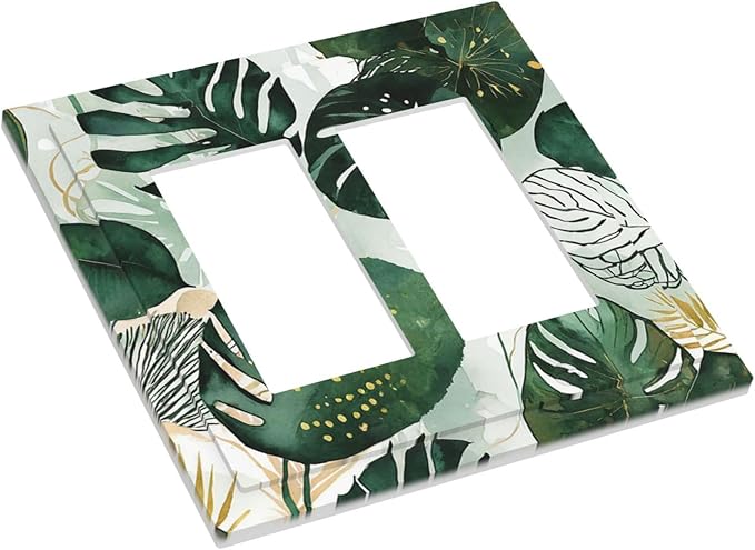 Decorative Outlet Covers Boho Tropical Leaves 2 Gang Double GFCI Rocker Electrical Wall Panels Light Switch Cover Plate for Bedroom Bathroom Decor