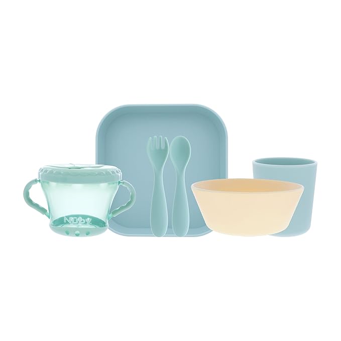 Nuby Toddler Feeding Set - 6-Piece Self-Feeding Dinnerware Set for Kids - Easy-to-Hold Training Toddler Utensils - 12+ Months