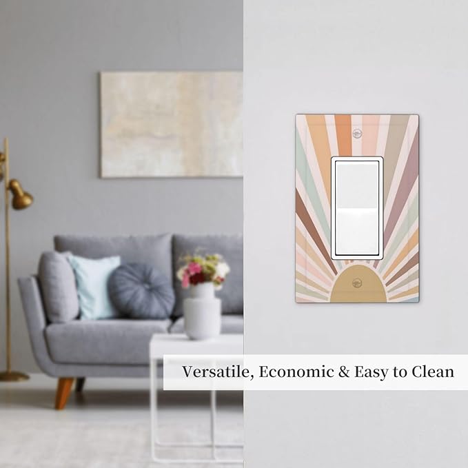 Boho Sun Rainbow Retro Aesthetic Abstract Art Sunrise Sunset Decorative Outlet Covers 1 Gang Single Rocker Light Switch Cover Plate Wall Plates GFCI Faceplate for Kids Room Bedroom Decor