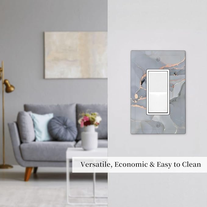 Gray And Gold Marble Abstract Luxury Print Decorative Outlet Covers 1 Gang Single Rocker Light Switch Cover Plate Wall Plates GFCI Faceplate for Bathroom Kitchen Bedroom Decor
