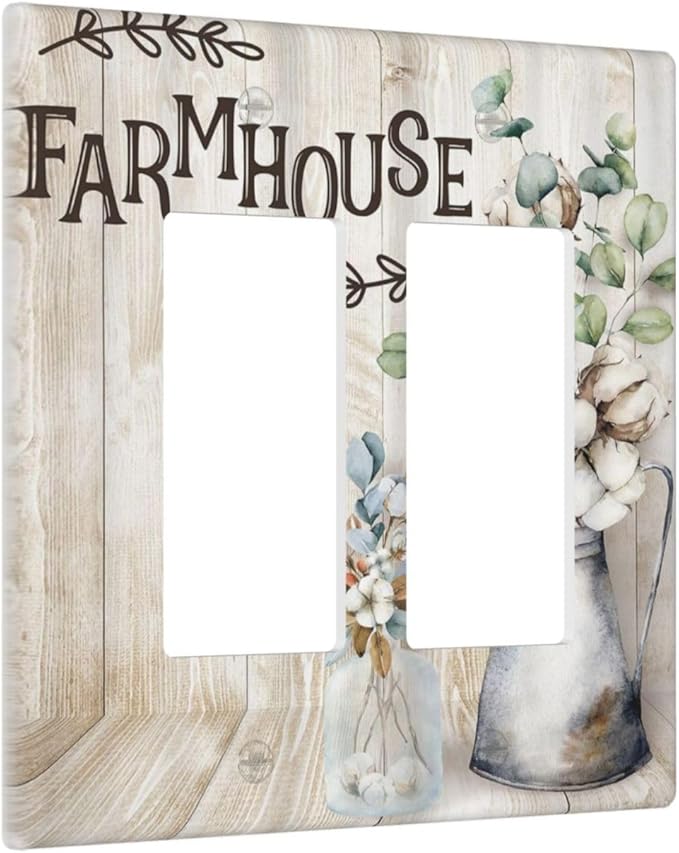 Decorative Switch Plate Covers Farmhouse Floral Cotton 2 Gang Double Rocker Decora Light Switch Cover Rustic Country Flower Dual Outlet Wall Plate Electrical Faceplate GFCI for Country Decor