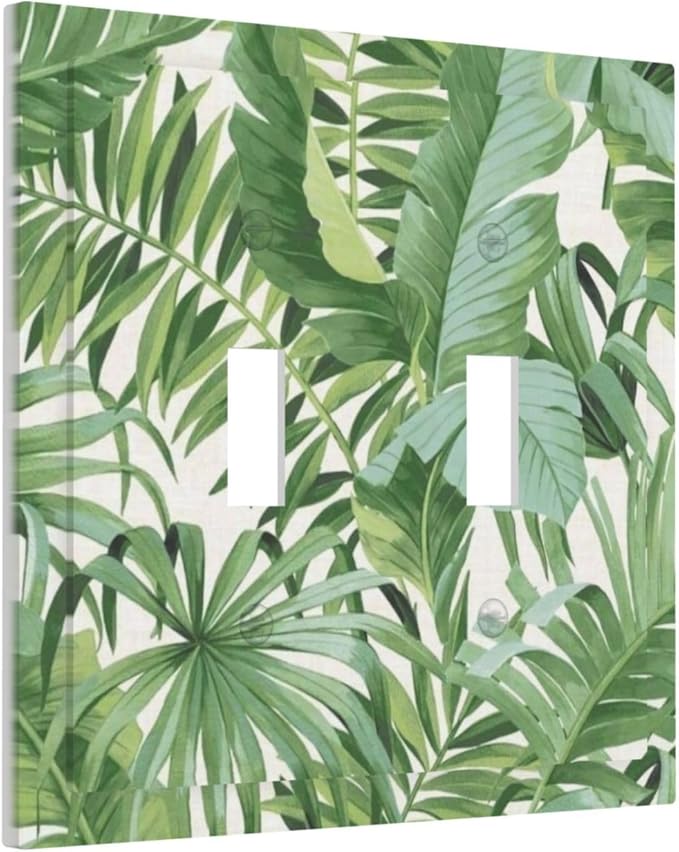 Green Tropical Palm Tree Leaf 2 Gang Double Toggle Outlet Light Switch Cover Wall Plate Electrical Faceplate Decorative Dual Device Switchplate