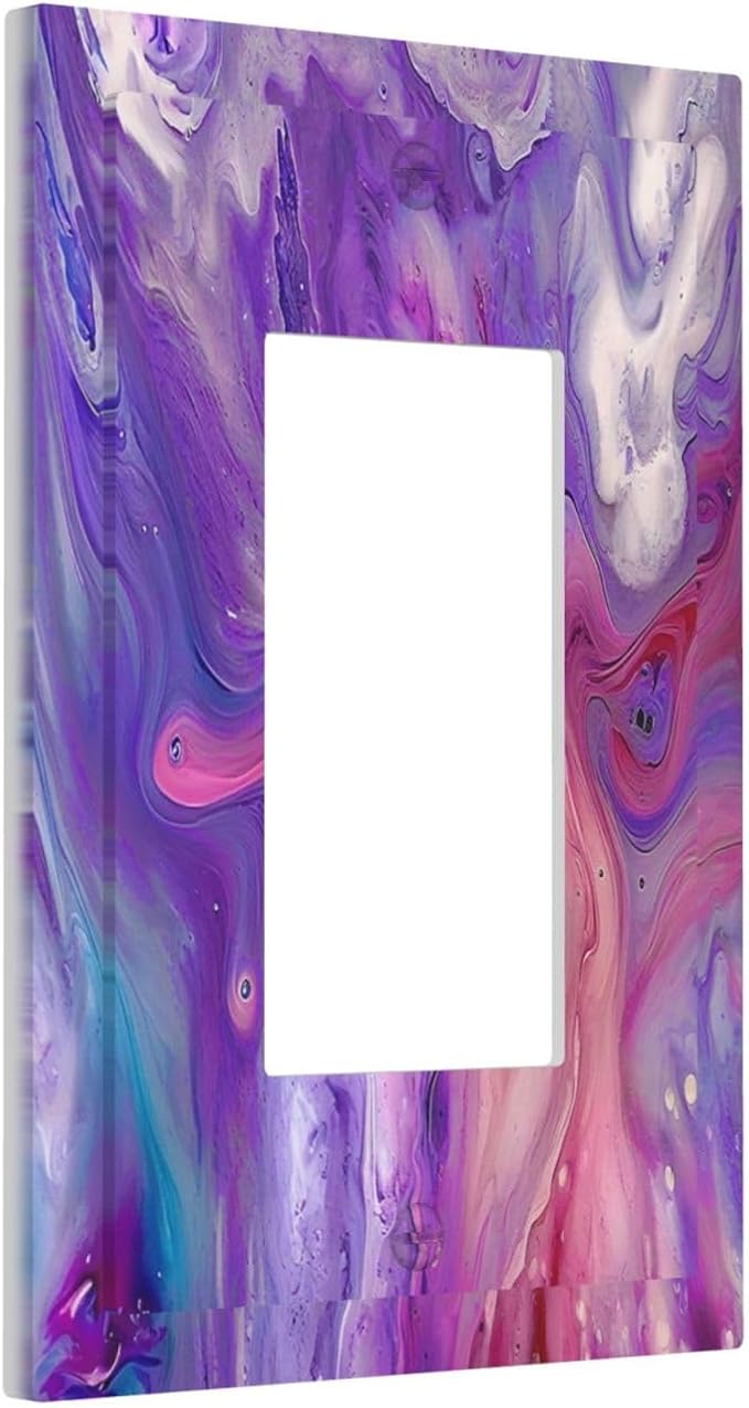 Liquid Marble Modern Abstract Texture Abstract Purple Paint Wall Art Decorative Outlet Covers 1 Gang Single Rocker Wall Plates Gfci Faceplate Light Switch Cover Plate for Office Living Room