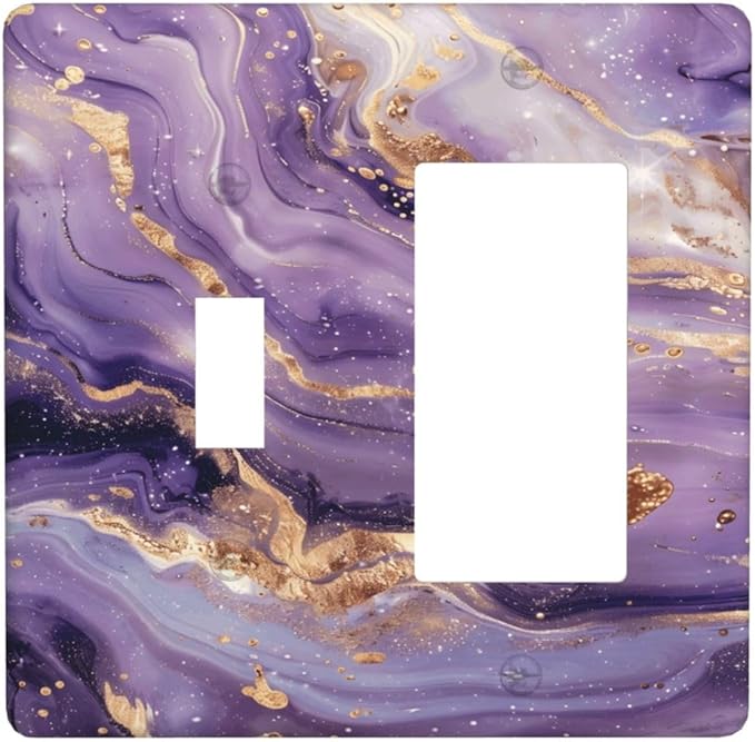 Abstract Purple Gold Marble Texure Luxurious Outlet Covers 1 Toggle 1 Rocker Combination Decorative Wall Plate Electrical Switch Plates Light Switch Cover Plate for Bathroom Living Room Decor