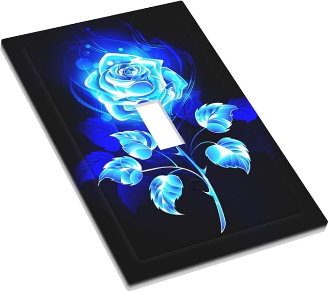Romantic Royal Blue and Black Rose Flower 1 Gang Toggle Light Switch Cover One Gang Jumbo Size Elegant Luxury Pretty Woman Electrical Single Toggle Switch Wall Plate Decorative Outlet Faceplates Cover