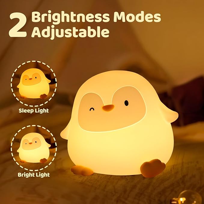 Rytinazzz Penguin Silicone Night Light, Tap Control Dimmable Soft Nightlight with 30-Min Timer, 50H/12H Long Battery Life, Portable Bedroom Lamp for Baby Kids Toddler Girls, Gift for Mothers Day