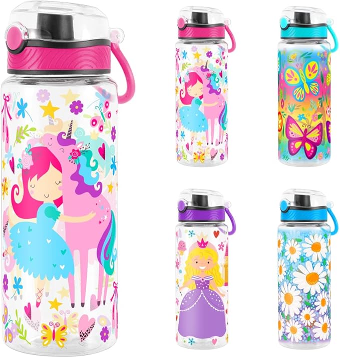 Home Tune Cute Water Bottle for School Kids Girls, BPA FREE Tritan & Leak Proof & Easy Clean & Carry Handle, 23oz/ 680ml - Girl & Unicorn