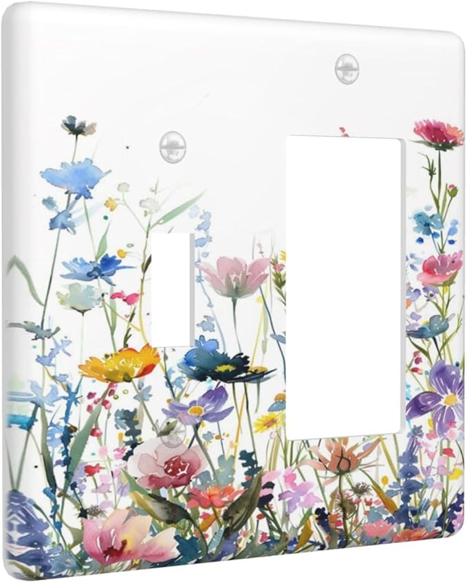 Watercolor Wildflowers Colorful Floral Plant Outlet Covers 1 Toggle 1 Rocker Combination Decorative Wall Plate Electrical Switch Plates Light Switch Cover Plate for Bedroom Living Room Decor