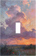 Abstract Sunset Dusk Natural Scenery Wild Flowers Decorative Light Switch Cover 1 Gang Single Toggle Device Electrical Faceplate Switchplates Decorator Outlet Wall Plate for Farmhouse Bedroom Decor