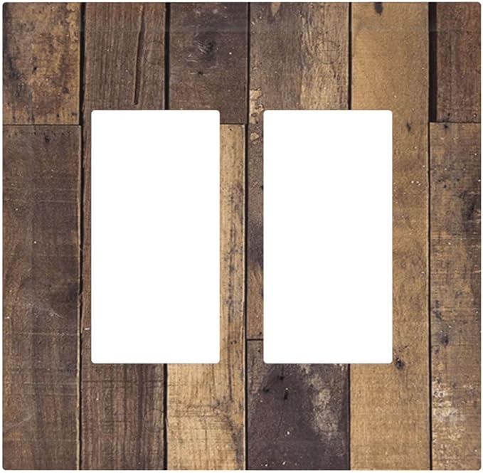 Cool Brown Wood Style Vintage Rustic Print Decorative Outlet Covers 2 Gang Double GFCI Rocker Electrical Wall Panels Light Switch Cover Plate for Farmhouse Home Decor