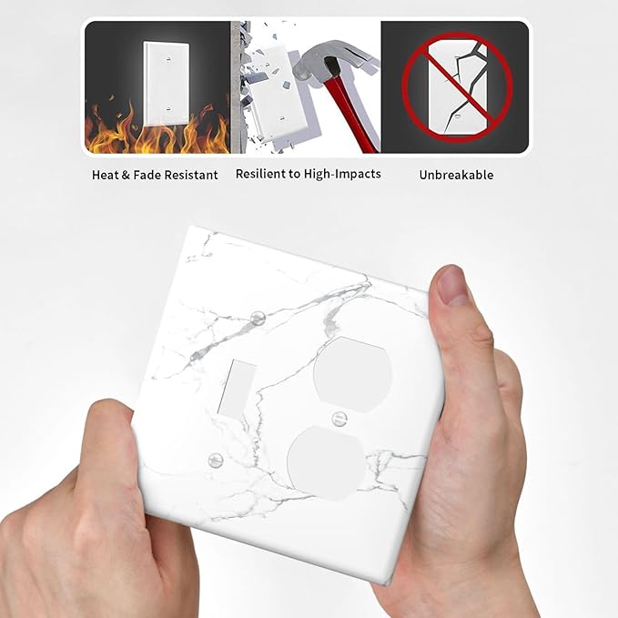 Luxurious White Marble Abstract Print Wallplates 1 Toggle 1 Duplex Switch Plate Electrical GFCI Faceplate Decorative Light Switch Covers for Bathroom Kitchen Bedroom Decor