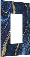 Navy Marble 1 Gang Rocker/Decora Outlet Light Switch Wall Plate Cover Faceplate Dark Blue Abstract Gold Decorative Royal Modern Standard Boys Bathroom Grey Luxury Bedroom Decorate