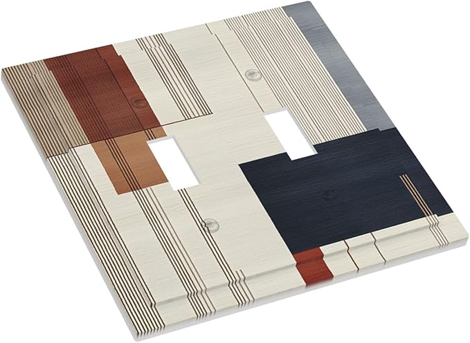 Abstract Geometric 2 Gang Light Switch Cover Modern Squares Double Toggle Wall Plate Decorative Electrical Switchplate Covers for Country Bedroom Kitchen Living Room Home Decor