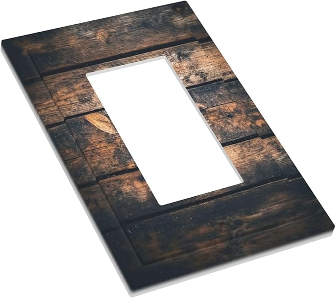 Decorative Outlet Covers Brown Vintage Wooden Board Rustic Wood 1 Gang Single Rocker Light Switch Cover Plate Wall Plates Gfci Faceplate For Farmhouse Cabin Decor
