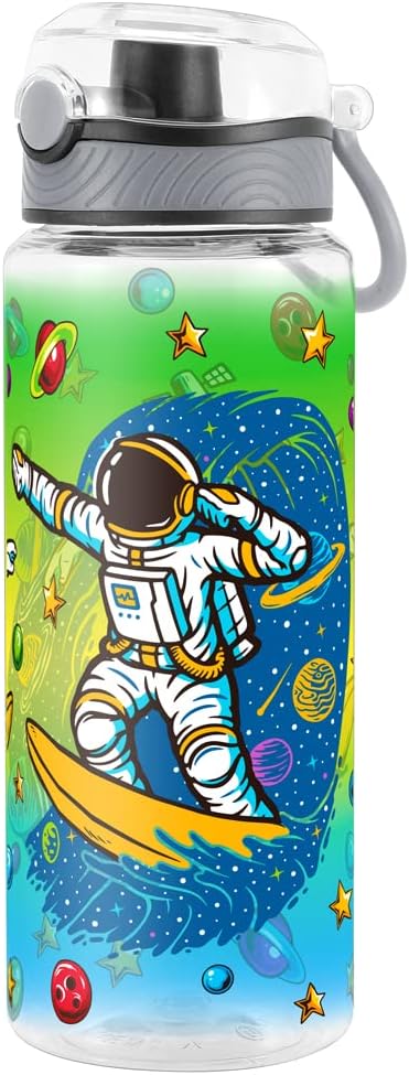 Home Tune Cute Water Bottle for School Kids Girls, BPA FREE Tritan & Leak Proof & Easy Clean & Carry Handle, 23oz/ 680ml - Space Man