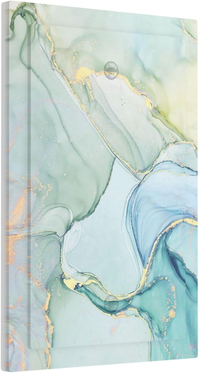 Light Switch Cover Plate Teal Gold Marbling Turquoise 1 Gang No Device Blank Electrical Wall Plates Faceplate Decorative Switch Plate for Bathroom living Room Decor