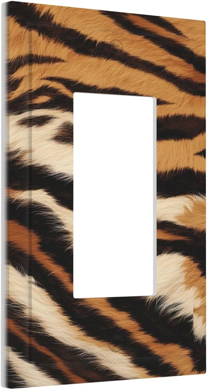Tiger Texture Wild Animal Skin Pattern Print Decorative Outlet Covers 1 Gang Single Rocker Light Switch Cover Plate Wall Plates GFCI Faceplate for Kids Room Office Decor