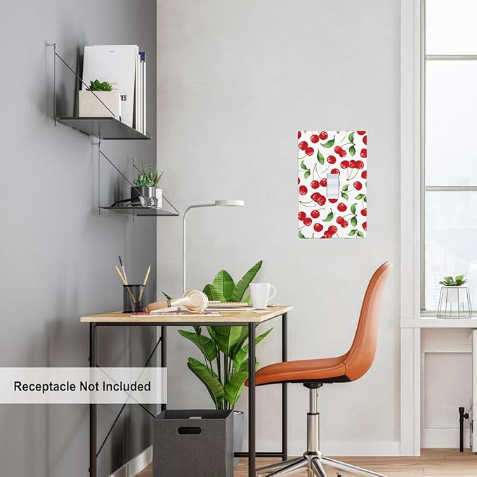 Cherry Fruits 1 Gang Light Switch Cover Red Cherry with Green Leaves Single Toggle Wall Plate Electrical Switchplate Decorative Faceplate for Home & Office 4.5 x 2.76 Inch
