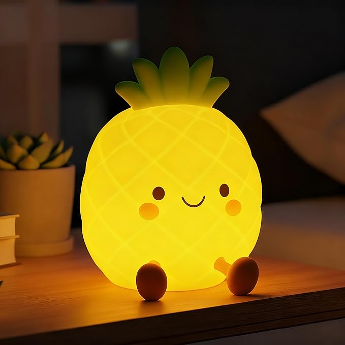 Pineapple Night Light for Kids, Nursery Night Light, Bedside Touch Lamp, Cute Silicone Nightlight for Baby Toddler, 3 Level Dimmable, Christmas Gift for Baby,Adults,Toddler Girl Room Decor
