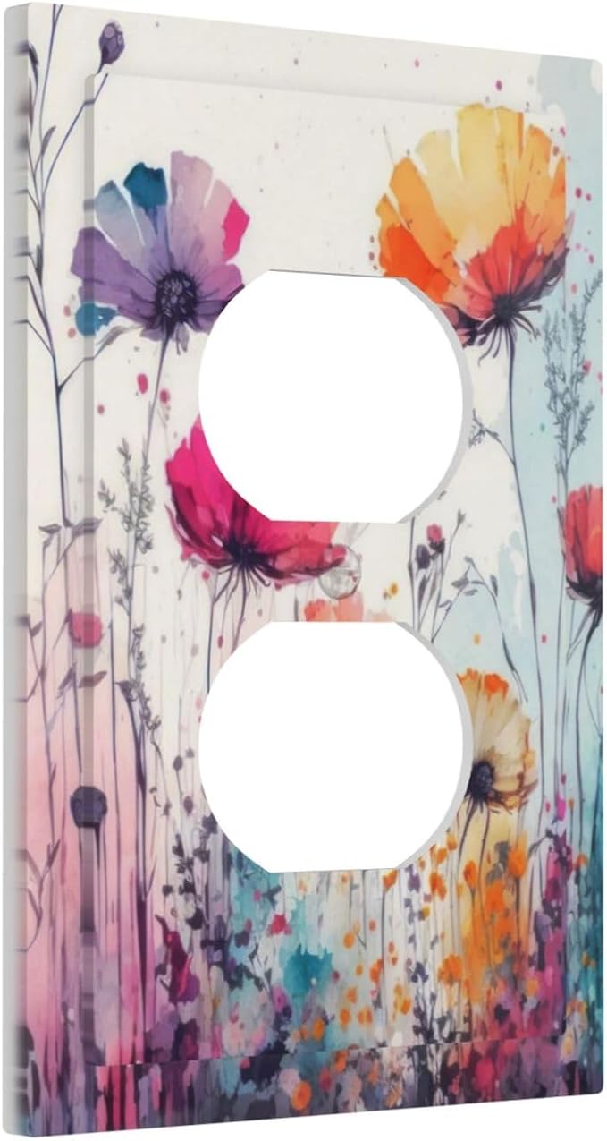 Light Switch Cover Plate Abstract Floral watercolor flowers 1 Gang Duplex Outlet Covers Wildflower Decorative Wall Plates Electrical Switchplate Receptacle Cover for Bathroom Home Decor