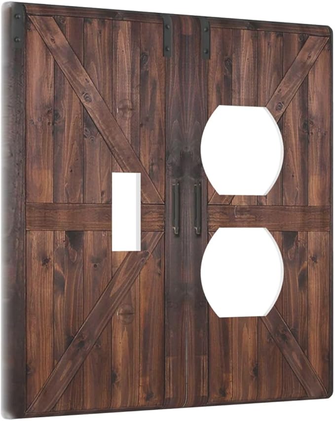 Decorative Outlet Covers Rustic Barn Doors Vintage Brown Wood Plank 2 Gang Wall Plate Single Toggle Duplex Light Switch Cover Switch Plate Covers Faceplate for Farmhouse Home Decor