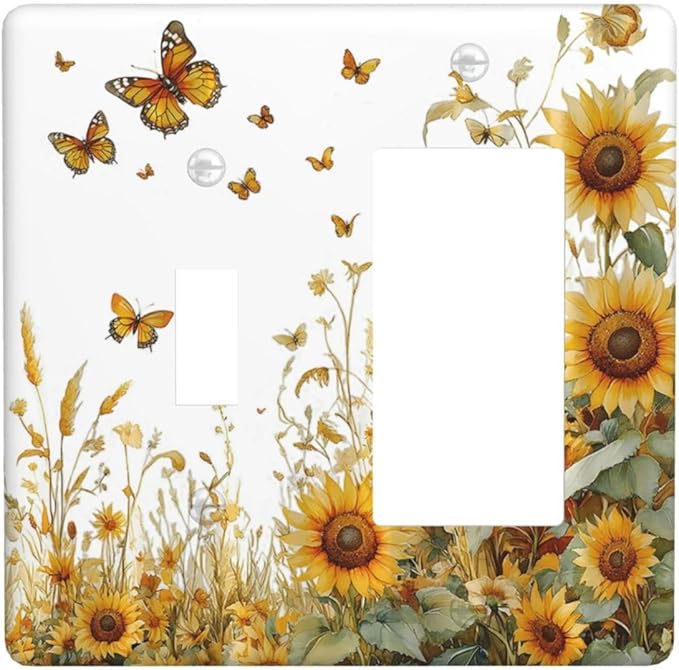 Sunflower Gold Wildflowers Summer Butterfly Outlet Covers 1 Toggle 1 Rocker Combination Decorative Wall Plate Electrical Switch Plates Light Switch Cover Plate for Bedroom Living Room Decor