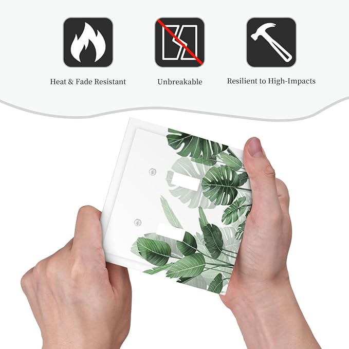 Decorative Switch Plates Boho Tropical Plant Natural Palm Leaf 2 Gang Double Toggle Outlet Light Switch Cover Wall Plate Electrical Faceplate For Bed Room Living Room Decor