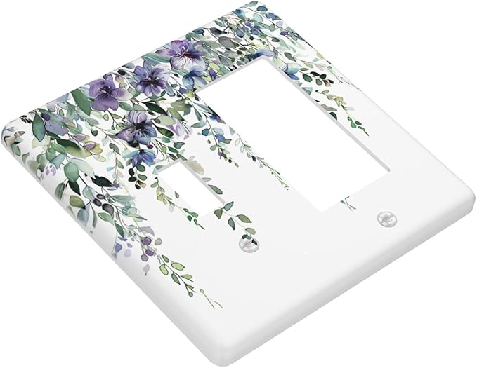 Outlet Covers Blue Purple Eucalyptus Leaves Boho Botanical 2 Gang Combo Light Switch Cover Plate Toggle Rocker Wallplates Decorative Switch Plates and Outlet Covers for Bathroom Home Decor