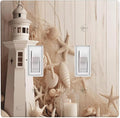 Nautical Coastal Seashell 2-Gang Double Toggle Switch Plate, Lighthouse Starfish Wall Plate for Beach House, Bathroom & Coastal Home