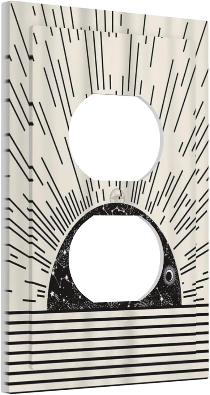 Mid Century Boho Sun Abstract Black Sunrise Horizon Single Duplex Wall Plate Covers Light Switch Cover 1 Gang Outlet Plate Decorative Switchplate Covers Electrical Faceplate for Bedroom Decor