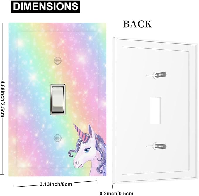 Rainbow Unicorn 1-Gang Toggle Light Switch Plate, Pastel Galaxy Sparkle Magical Fantasy Decorative Wall Plate for Boys & Girls Bedroom