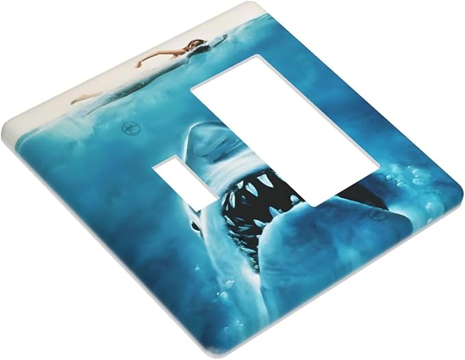 Swimming Woman Funny Shark Blue Ocean Outlet Covers 1 Toggle 1 Rocker Combination Decorative Wall Plate Electrical Switch Plates Light Switch Cover Plate for Kids Room Bedroom Decor