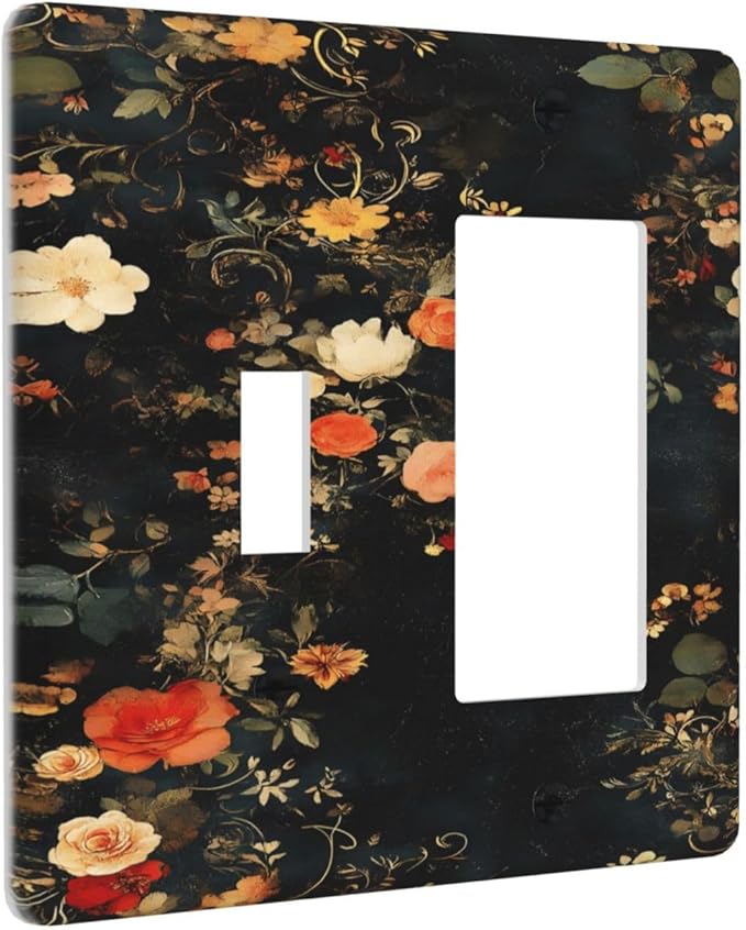 Vintage Orange Pink Black Roses Floral Flower Outlet Covers 1 Toggle 1 Rocker Combination Decorative Wall Plate Electrical Switch Plates Light Switch Cover Plate for Farmhouse Bedroom Decor