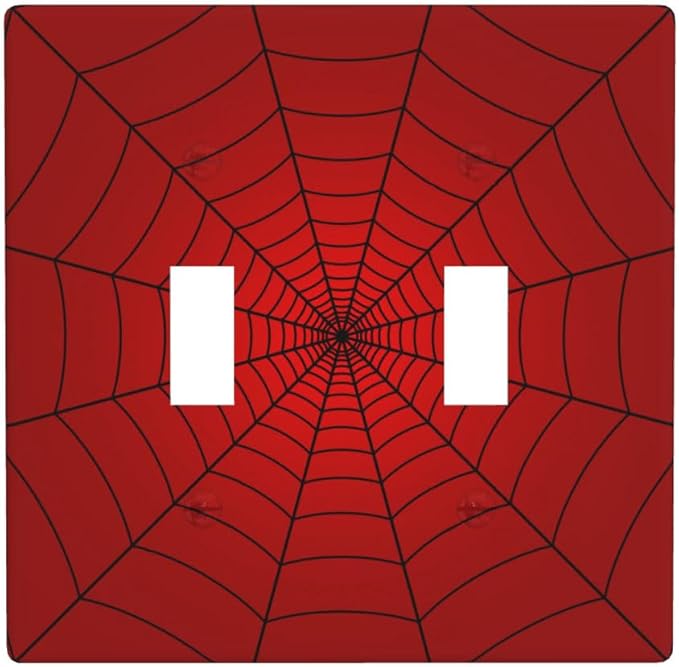 Red Spider Web 2-Gang Double Toggle Switch Plate, Hero Theme Cartoon Wall Plate for Boys Room, Game Room & Man Cave