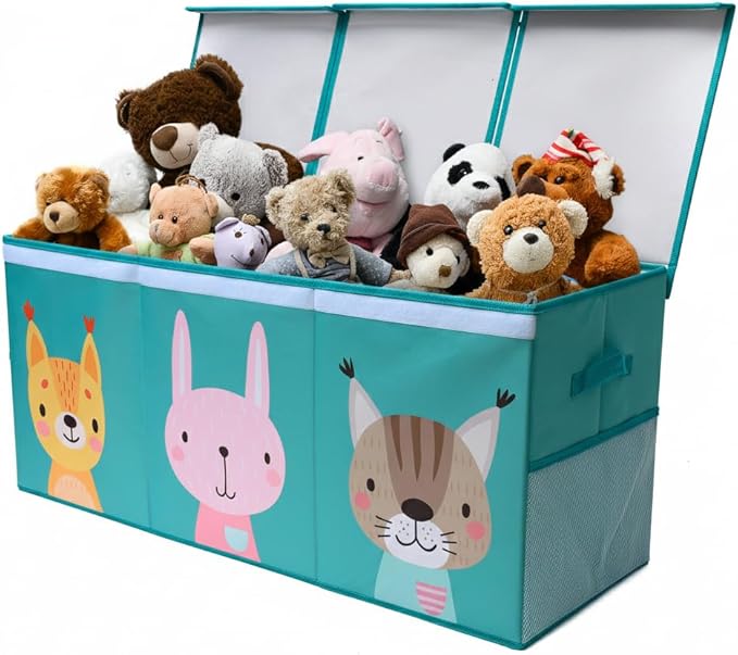 SoftOwl Extra Large Toy Storage Organizer with Lid - Sturdy, Collapsible Toy Chest Storage Box with Cute Design - Toys Bin with Dividers for Kids, Boys, Girls, Nursery, Bedroom, Play room 37"x16"x14"