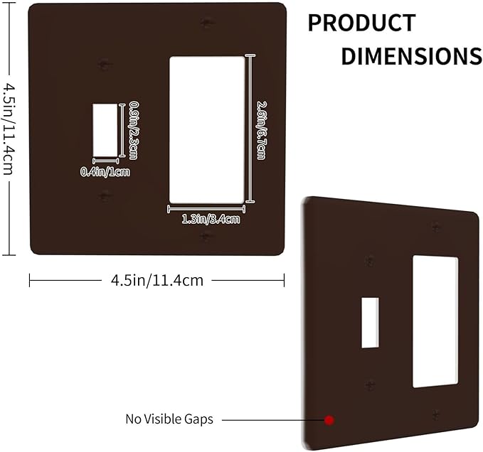 Decorative Brown 2 Gang Combination Single Toggle with One Rocker/GFCI Light Switch Cover Walnut Coffee Tan 1-Toggle 1-Decorator Wall Plate Electrical GFCI Combo Receptacle Outlet Faceplate Covers