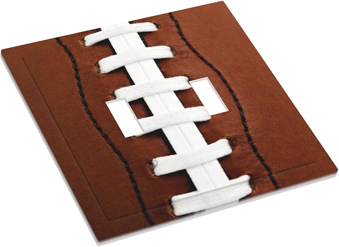 Football Laces Double Toggle Switch Cover - 2-Gang Standard US Size Game Day Sports Fan Light Switch Covers, Vintage Leather Texture for Boys Room