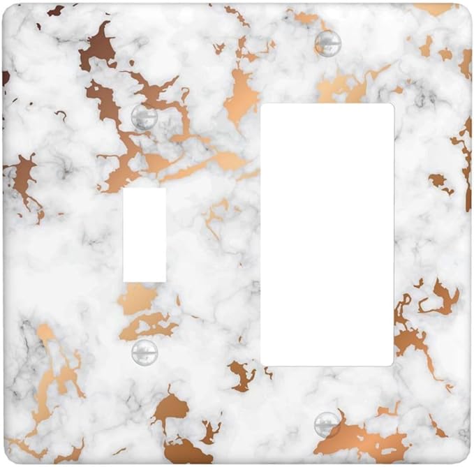 Lexury White Red Golden Marble 2 Gang Single Toggle/Rocker Combination Light Switch Cover Decorative Wall Plate Cover Electrical Faceplate Art Oil Painting Decor